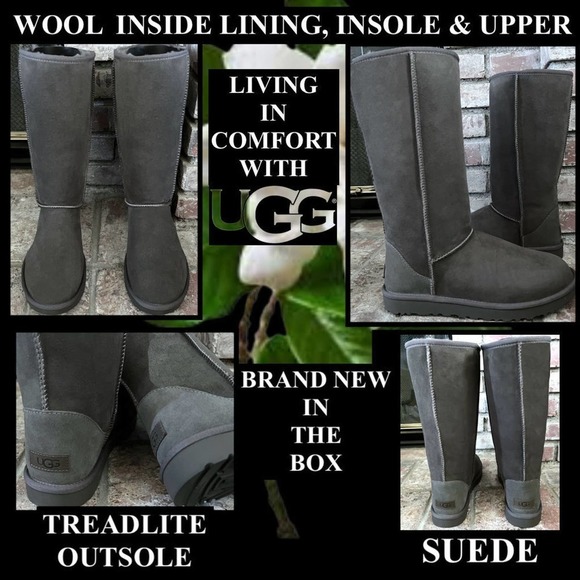 UGG Women Classic TALL II Grey Boots Side 10 BNIB - Picture 1 of 8